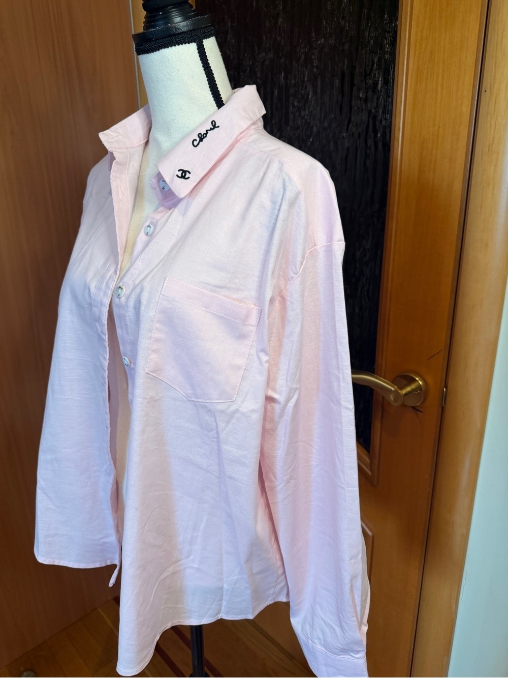 Cotton linen women Light Pink Button-Down Shirt Sz M
